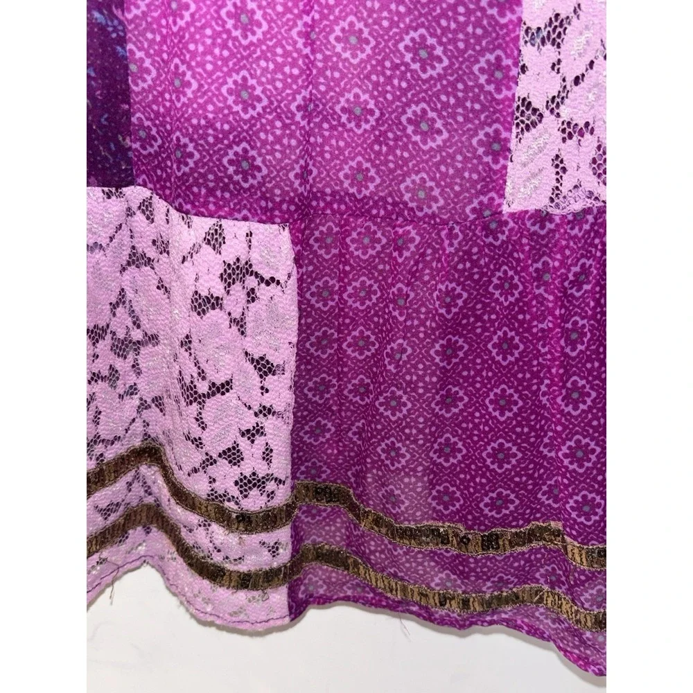 Free People Whimsical Purple Patchwork Boho  Top S/M